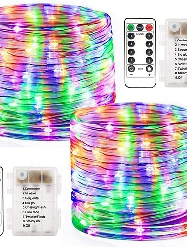  Luces de cuerda LED luces de cadena exteriores a pilas con control remoto 8 modos 400-200-100LED luces LED que cambian de color a prueba de agua luces de hadas para decoración de fiesta camping