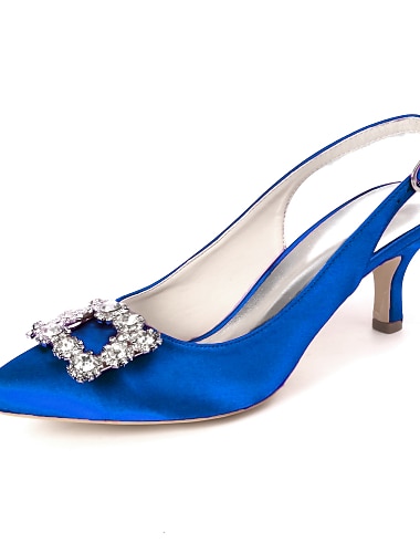  Witte bruidsslingbackhakken voor de bruid – elegante bruidsschoenen met spitse neus en gesp met strasssteentjes.