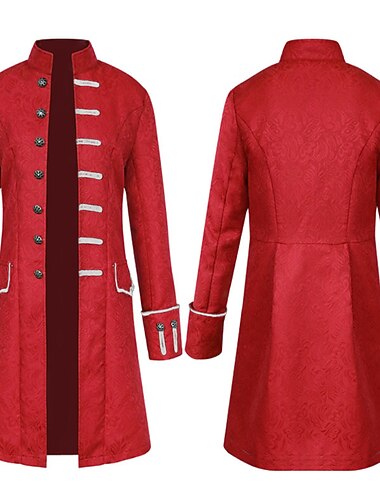  Herre Ytterfrakk Peacoat Frakk Ytelse Fest & Aften Gammeldags stil Vår Høst Spesielt design Antikk Vintage retro Lang Jacquard middelaldersk herreklær [hvit] Jacquard middelaldersk herreklær [rød