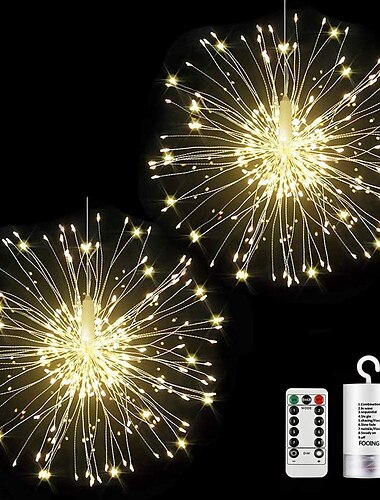  led tűzijáték starburst string lámpák kültéri vízálló 120 led diy függő tűzijáték réz tündér girland fények fesztivál party ünnep csillogó fény 2db 1db