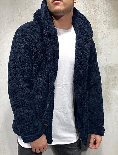  Men's Winter Jacket Winter Coat Fleece Jacket Daily Wear Autumn / Fall Cotton Black Navy Blue Brown Green Apricot Jacket