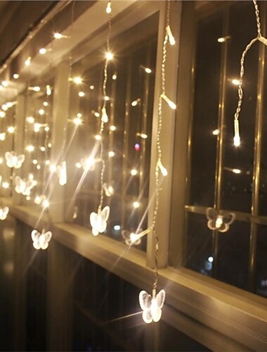  Elegant Bröllopsreception Fest 3,5M Fjärilsform LED Slinga Strip Lampa 96 LED Icicle Gardinlampor  Bröllop Semester Sovrumsdekoration Lampa 110V 220V EU Kontakt US Kontakt