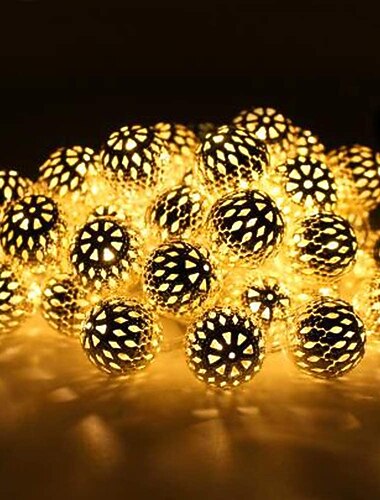  elegante marokkanische Lichterkette aus Metall für Hochzeitsfeiern, Ramadan und Eid, Stromversorgung über USB oder AA-Batterien – 10–50 LEDs, wasserdicht, für den Außenbereich, Garten, Heimdekoration