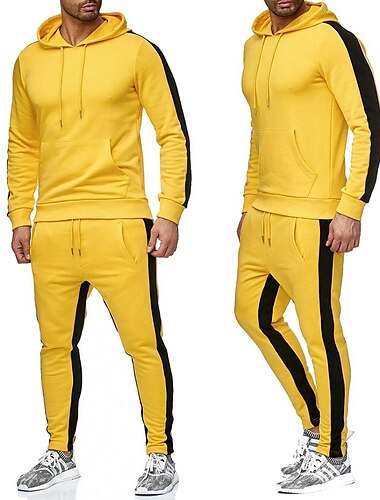  Hombre Tracksuit Sudadera Conjunto de Ropa Deportiva Sudadera Con Capucha Trajes para correr Negro Blanco Amarillo Rojo Gris Oscuro Con Capucha Color sólido Rayas Deporte Noche Ropa deportiva Ropa