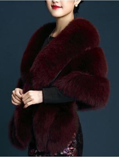  Korte Mouw Sjaals Nepbont Herfst Bruid  Feest  Avond Dames Wrap Met Kant  Effen jurk om indruk te maken