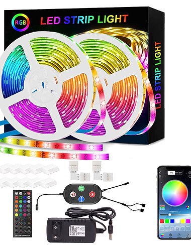  умная светодиодная лента rgb 20 м 10 м синхронизация музыки smd 5050 65.6ft32.8ft изменение цвета управление приложением bluetooth с вилкой для кухни спальни домашняя вечеринка с телевизором