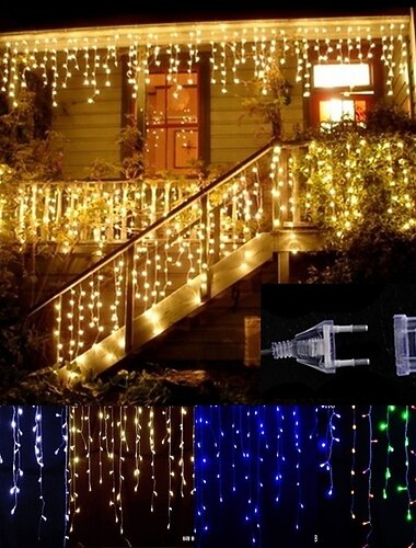  4m 13ft 96 led lichtslingers dip led us plug 110v-120v eu plug 220v-240v uitschuifbaar gordijn koppelbaar 8 modi kerst decoratief touw string twinkle light warm koud wit rgb