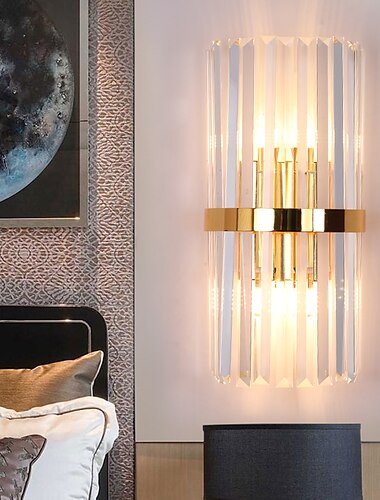  קריסטל יצירתי מודרני בסגנון נורדי מנורות קיר פמוטים לקיר חדר אוכל חדר שינה אור קיר פלדה 110-120v 220-240v