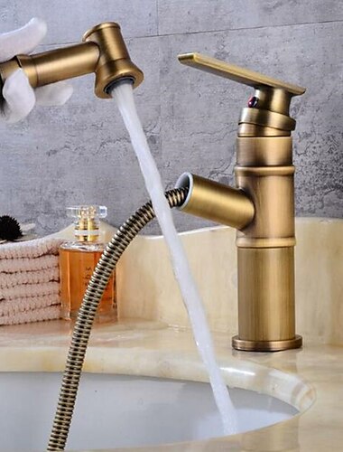  baterie chiuveta baie - extrage bronz frecat cu ulei / alamă antică set central cu un singur mâner robinete pentru baie cu o gaură