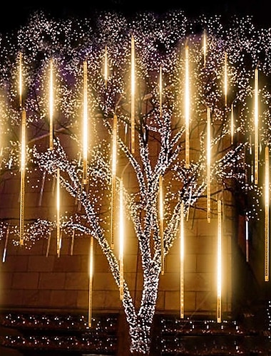  led fallende regen lichter 11,8 zoll 8 röhren 144 led regentropfen lichter im freien eiszapfen schnee meteor dusche lichter für weihnachten hochzeit urlaub gartendekoration