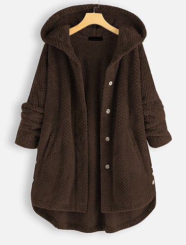 Per donna Cappotto Cappotto teddy Giacca in sherpa Giacca in pile Giornaliero Autunno Inverno Standard Cappotto Standard Informale Giacca Manica lunga Tinta unica Rosso bordeaux Bianco Nero