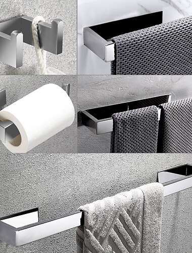  juego de accesorios de hardware de baño autoadhesivo de acero inoxidable 304 que incluye gancho para batas, toallero, toallero y porta papel higiénico plateado 1or3or4 pcs