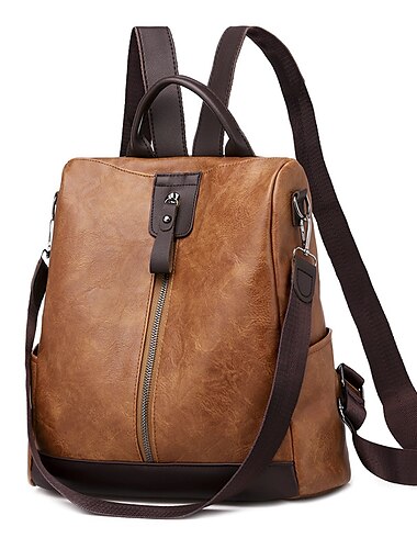  Sac à dos convertible en similicuir caramel pour femme avec fermeture éclair sur le devant – élégant sac à bandoulière antivol pour le travail, les voyages ou un usage quotidien