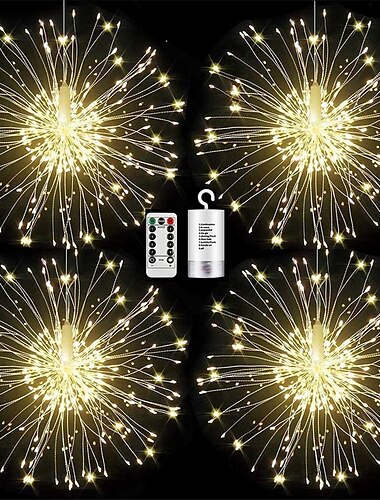  luci fuochi d'artificio 150 luci led starburst luci filo di rame 8 modalità luci fata a batteria con telecomando bianco caldo appeso luci natalizie per feste patio decorazione camera da letto