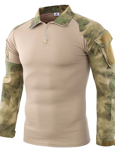  Herren-Wander-T-Shirt Taktisches Militär-Angriffs-Kampfhemd Vintage-Grafik-T-Shirt Langarm Slim Fit Camo-T-Shirt mit Reißverschluss Sweatshirt-Oberteil Outdoor schnell trocknend leicht atmungsaktiv Schweißableitung