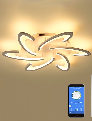  plafonnier led moderne noir blanc acrylique 3 6 12 têtes contrôle par application avec télécommande pour bureau salle à manger salon 220-240v fleur design uniquement dimmable avec télécommande
