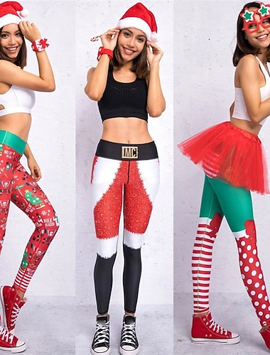  Dame Yogabukser Rumpeløft Pustende Midjekontroll Høy Midje Treningsøkt Løp Trening Strømpebukse Leggings Bunner Jul Hvit+Rød Rød / Grønn Lysegrønn Høst Vinter sport Sportsklær Høy Elastisitet Mager