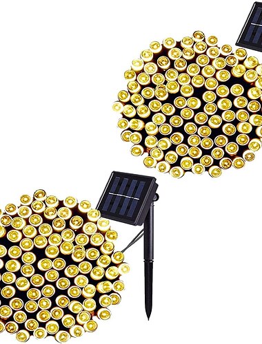  LED ソーラー屋外ストリングライト、防水 12m 100LED&amp;クリスマスガーデン用 7m 50LED ストリングライト&amp; パーティー