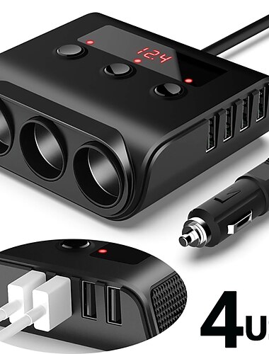  zigarettenanzünder adapter autoladegerät adapter 12v-24v 3 steckdose splitter stecker led 4 usb ladeadapter 2.4a 100w für telefon mp3 dvr