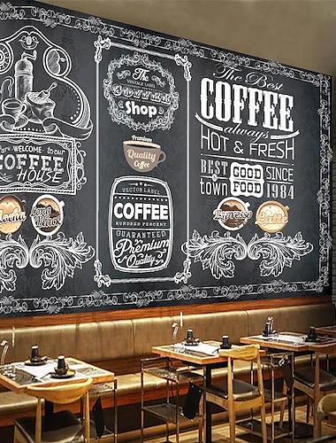  café café mural papel tapiz etiqueta de la pared que cubre la impresión pelar y pegar autoadhesivo extraíble para café pizarra lienzo decoración del hogar tamaño múltiple