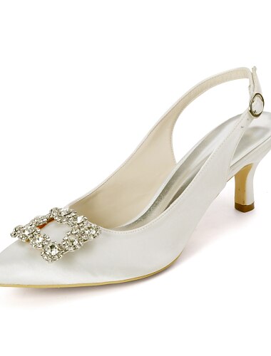  Tacones blancos con hebilla de cristal para mujer: elegantes zapatos de boda y de noche.