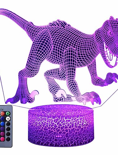  Luz de noche de dinosaurio 3d para dormitorio de niños lámpara de noche con sensor táctil inteligente con control remoto usb recargable 7/16 colores lámpara de noche juguetes de dinosaurio para niños