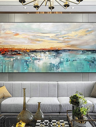  handgemaakte olieverf canvas kunst aan de muur decoratie landschap meer sky abstract voor home decor gerold frameloze niet-uitgerekt schilderij