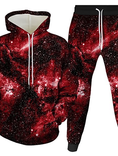  Herren 3D Galaxy-Print 2St 3D Sweatshirt-Sets Trainingsanzug Kapuzenshirts Langarm Lange Hosen Mit Kapuze 3D-Druck Lässig Täglich Fronttasche Wein Königsblau Purpur