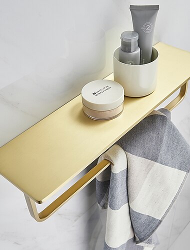  handdoekenrek nieuw design messing wandmontage multifunctionele badkamer plank geborsteld gouden 1 st
