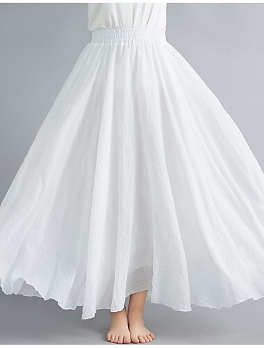  kvinnors konstgjorda bomullslinne eleganta sommarmaxikjolar enfärgad veckad casual daglig blå svart vit gul vår & höst bomull bomull och linne