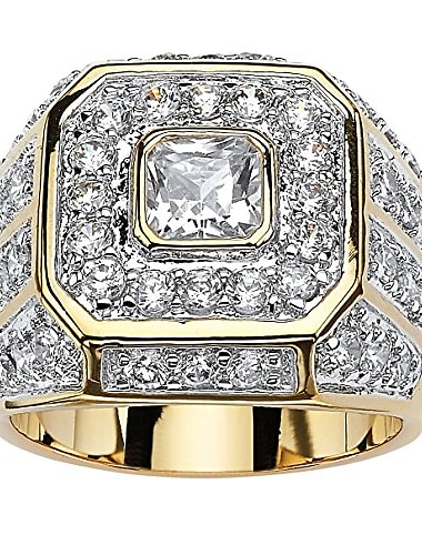  inel pentru bărbați placat cu aur galben de 14k, tăiat pătrat, inel de octogon zirconiu cubic dimensiunea 9