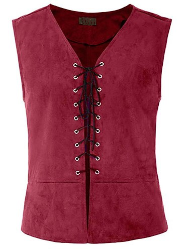  Per uomo Gilet Panciotto Gilet in pelle scamosciata Prestazioni Feste Halloween Punk e gotico Rinascimento medievale Autunno Inverno Vintage ▾ Poliestere Elastene Cosplay Tinta unica Rosso bordeaux