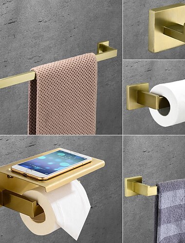 badrumstillbehör set i rostfritt stål inkluderar enkel handduksstång toalettpappershållare morgonkrok och handdukshylla väggmonterad gyllene 1 eller 3 eller 4 st