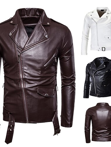  Ανδρικά Jeci Piele Μπουφάν μετάβασης Μπουφάν Biker Λουστρίνι μπουφάν Πάρτι Δουλειά Διατηρείτε Ζεστό Αδιάβροχο Φθινόπωρο Συνδυασμός Χρωμάτων Μονόχρωμο Κομψό στυλ street Πανκ & Γκόθικ Κλασικό Πέτο