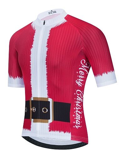  Herr Cykeltröja jultomten 3D Jul Kortärmad Cykel Tröja Överdelar med 3 bakfickor Bergscykling Vägcykling Snabb tork Mjuk Reflexremsa Svettavvisande sporter Röd Kläder