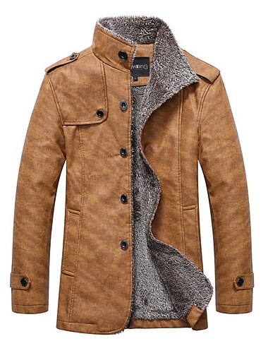  Voor heren Leren jacks Peacoat Vintage leren jas Bruin suède jasje Motorfietsen Alledaagse kleding Thermisch Warm Herfst Winter Effen Kleur Chique en modern Lang Imitatiebont Imitatieleer Zwart