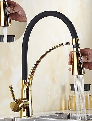  rubinetto da cucina con maniglia singola, elettrolitico un foro estraibile/centro/arco alto/alto, rubinetto da cucina in ottone