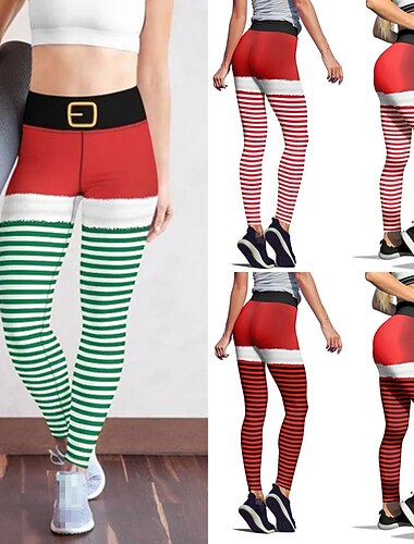  Dame Tights til jogging Treningstights Rumpeløft Midjekontroll Treningsøkt Trening Løp Grunnlag Bunner 3D Jul Svart Rød Grønn Spandex Høst Vinter sport Sportsklær Elastisk