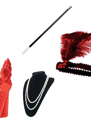  Goldene Zwanziger 1920er Vintage inspiriert Handschuhe Halskette Flapper-Stirnband Der große Gatsby Charleston Hochzeitsgast Feder Einfarbig Federn Damen Party Abschlussball Hochzeitsempfang