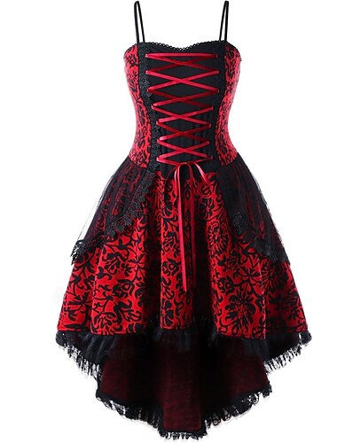  Punk y gótico Medieval Vestido Cóctel Corto / Mini Vestidos Baile de Máscaras Vestido de fiesta de graduación dama forastero Tallas Grandes Encaje Flor Mujer Víspera de Todos los Santos Carnaval