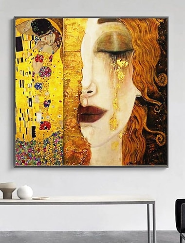  Serie de pinturas de fama mundial de navidad 100% pintado a mano pintura al óleo de alta calidad sobre lienzo lágrimas doradas de gustav klimt pintura para decoración de dormitorio regalo