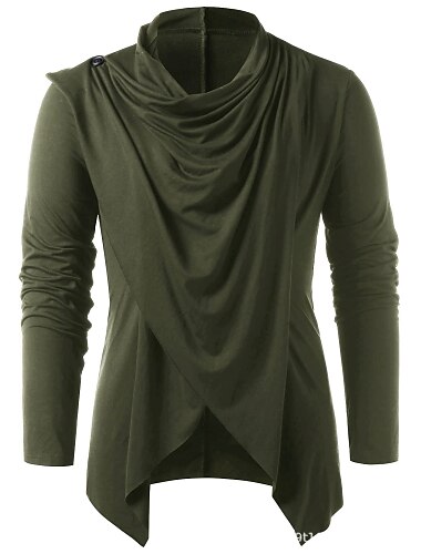  Camiseta de manga larga con cuello redondo sólido de caballero retro para hombre, blusa informal suelta asimétrica punk, blusa verde militar