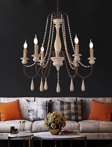  6 lichten vintage kroonluchter / hout hanglamp koffie bar rustieke lamp voor woonkamer eetkamer resturant lichten / e12 / e14 zonder lamp