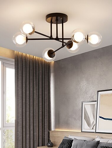  58cm led plafondlamp nordic spoetnik design zwart goud globe design glazen kroonluchter metaal artistieke stijl spoetnik industrieel geschilderde afwerkingen artistieke noordse stijl 110-120v 220-240v