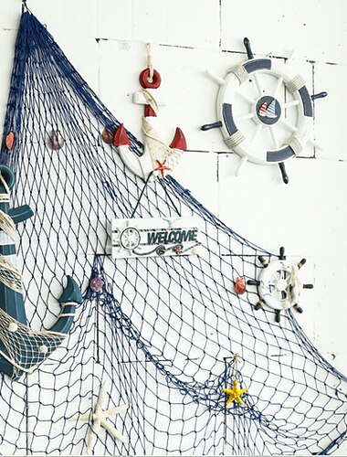  البحر الأبيض المتوسط الزخرفية شبكة صيد السمك حبل القنب السميك حائط الخلفية الديكور شنقا شبكة السمك