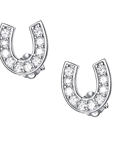 ασημένια σκουλαρίκια πεταλοειδούς σκουλαρίκια με κυβικό ζιρκονικό άλογο δώρο για γυναίκες κορίτσια (λευκό)
