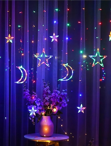  φώτα ραμαζανιού φεγγάρι αστεράκι led φωτιστικό κουρτίνας 220v 3m παραμυθένια φώτα χορδής eid al-fitr σπίτι διακόσμηση φεστιβάλ ραμαζανιού γιορτινός φωτισμός διακόσμηση γάμου