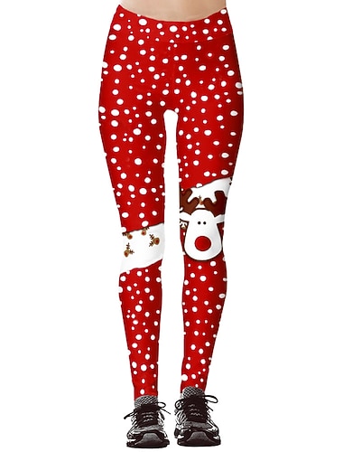  Dame Høy Midje Yogabukser Strømpebukse Leggings Bunner Midjekontroll Rumpeløft Jul Rød / Grønn Mørkerød Burgunder Spandex Yoga & Danse Sko Trening Treningsøkt Vinter sport Sportsklær Elastisk