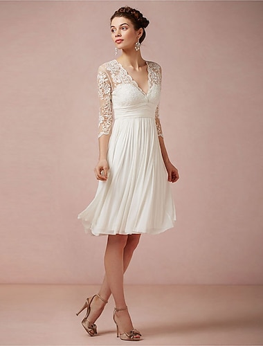  Robe blanche de mariage pour la réception Robes de shower de mariée Robes de mariage Robes A-Line Col carré Hors épaule Manches longues Longueur thé Costumes en tulle Robes de mariée avec robe