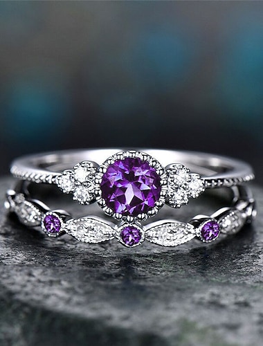  2pcs Band Ring Ring For Women's Prom Date Rhinestone Alloy Vintage Style